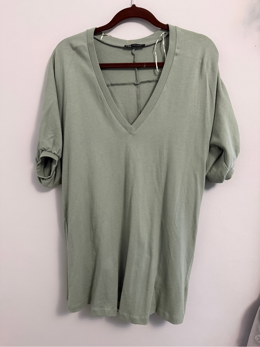 Zara Oversized V-Neck Tee Dress - Sage Green NWOT
